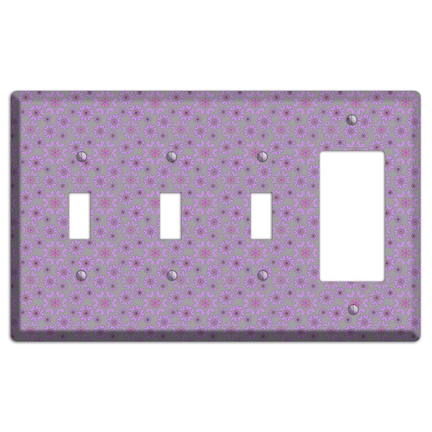 Grey with Tiny Purple Retro Suzani 3 Toggle / Rocker Wallplate