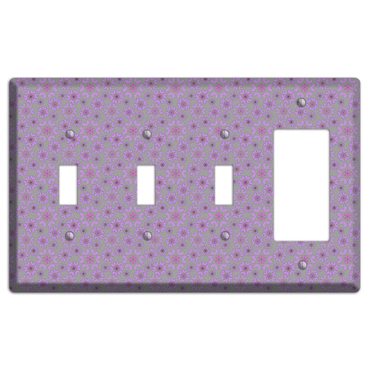 Grey with Tiny Purple Retro Suzani 3 Toggle / Rocker Wallplate