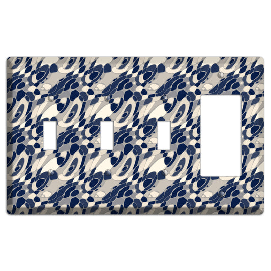 Blue and Beige Large Abstract 3 Toggle / Rocker Wallplate