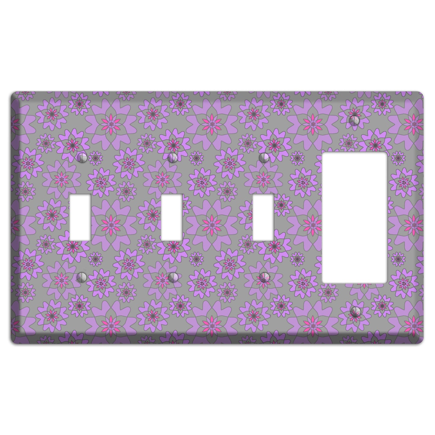 Grey with Purple Retro Suzani 3 Toggle / Rocker Wallplate