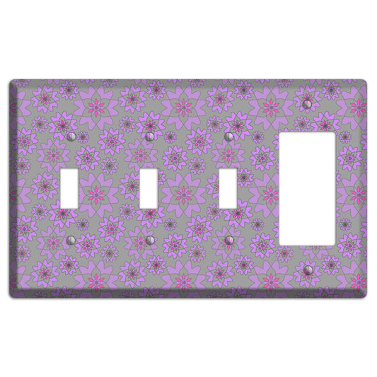 Grey with Purple Retro Suzani 3 Toggle / Rocker Wallplate