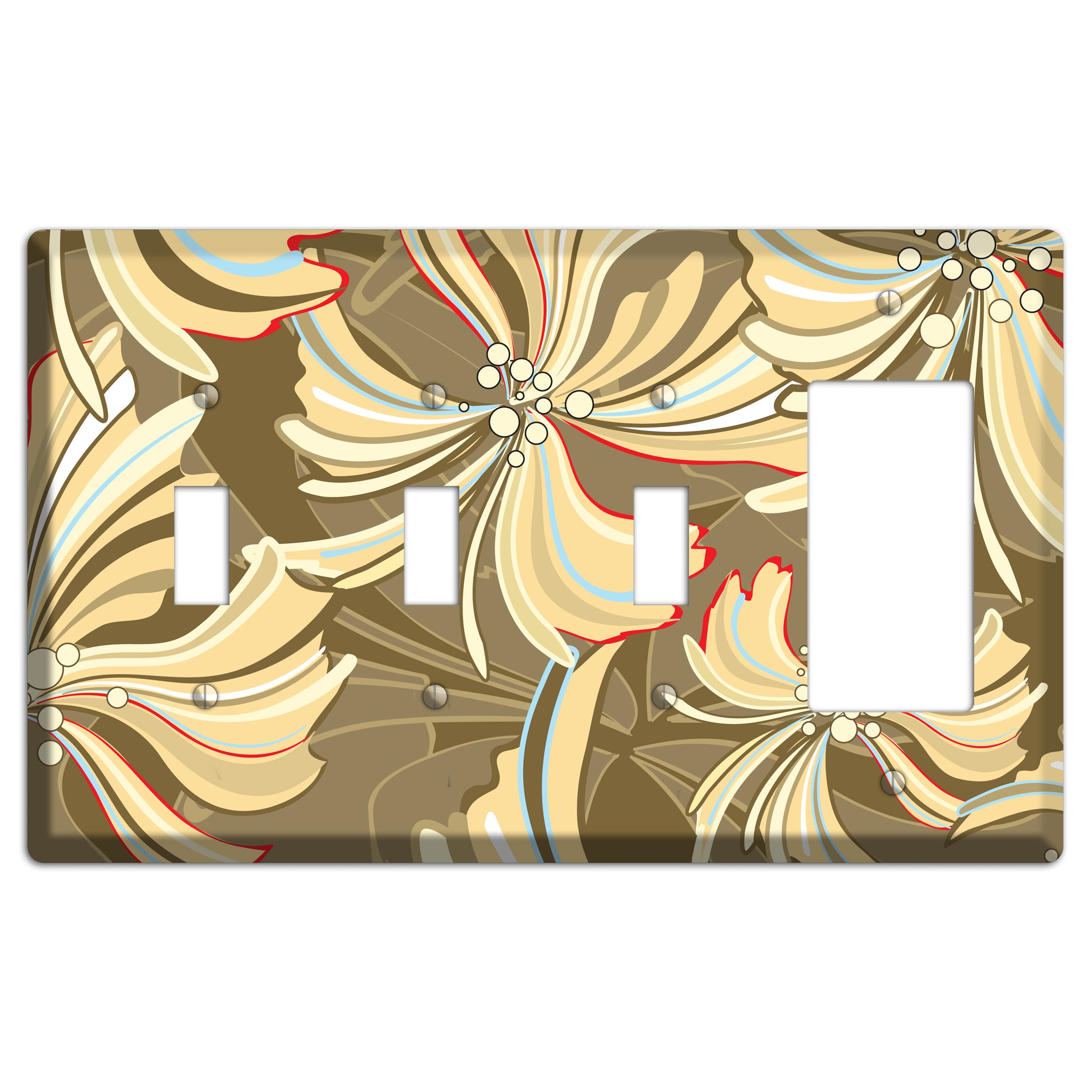 Brown Deco Blossoms 3 Toggle / Rocker Wallplate