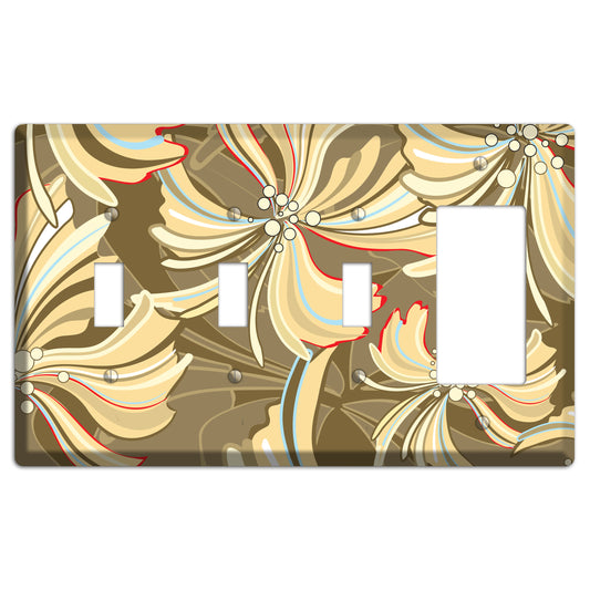 Brown Deco Blossoms 3 Toggle / Rocker Wallplate