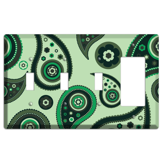 Green Paisley 3 Toggle / Rocker Wallplate