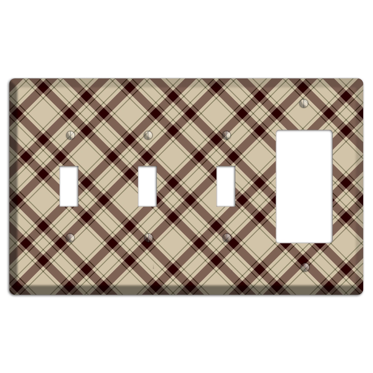 Beige and Brown Plaid 3 Toggle / Rocker Wallplate