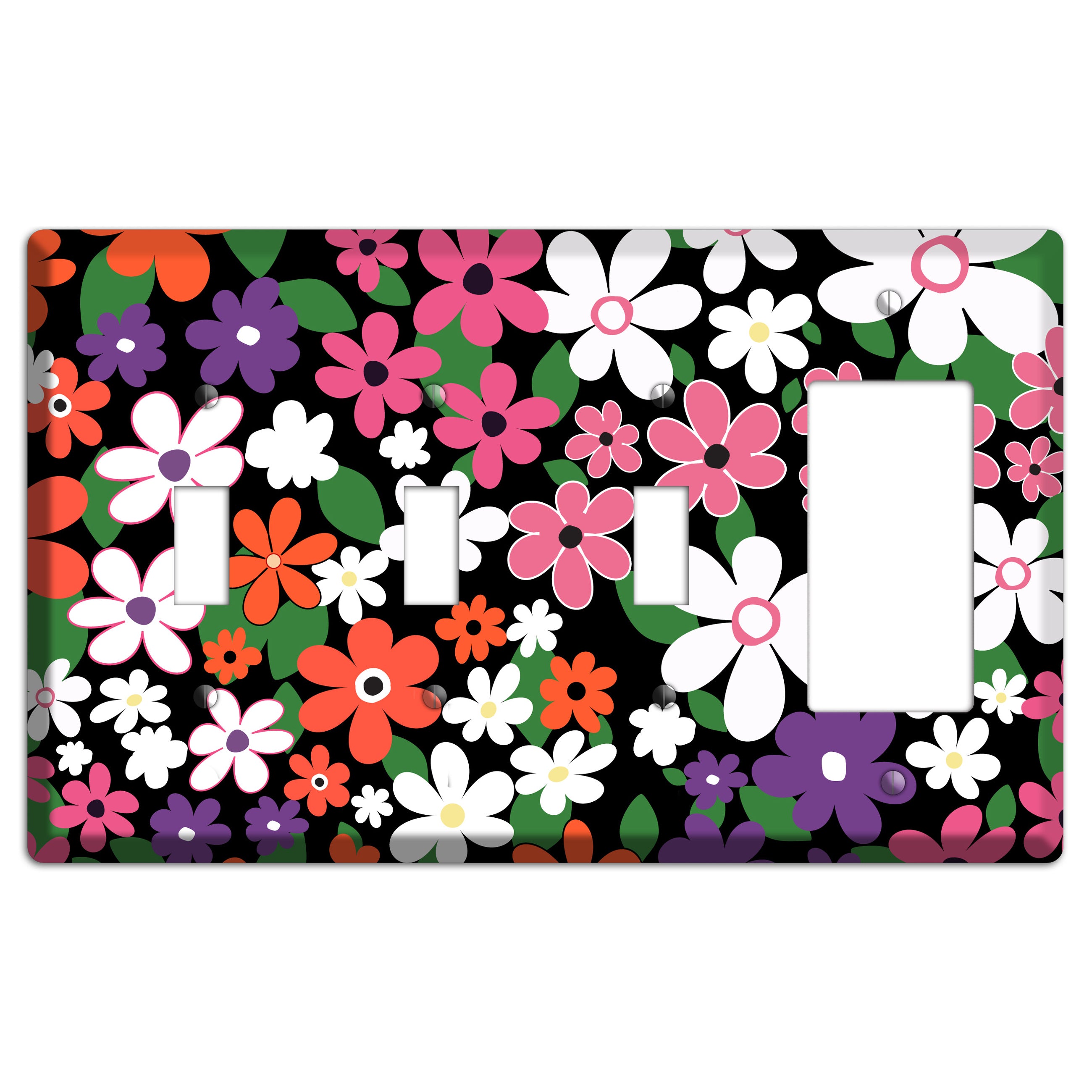 Hippie Flowers 3 Toggle / Rocker Wallplate