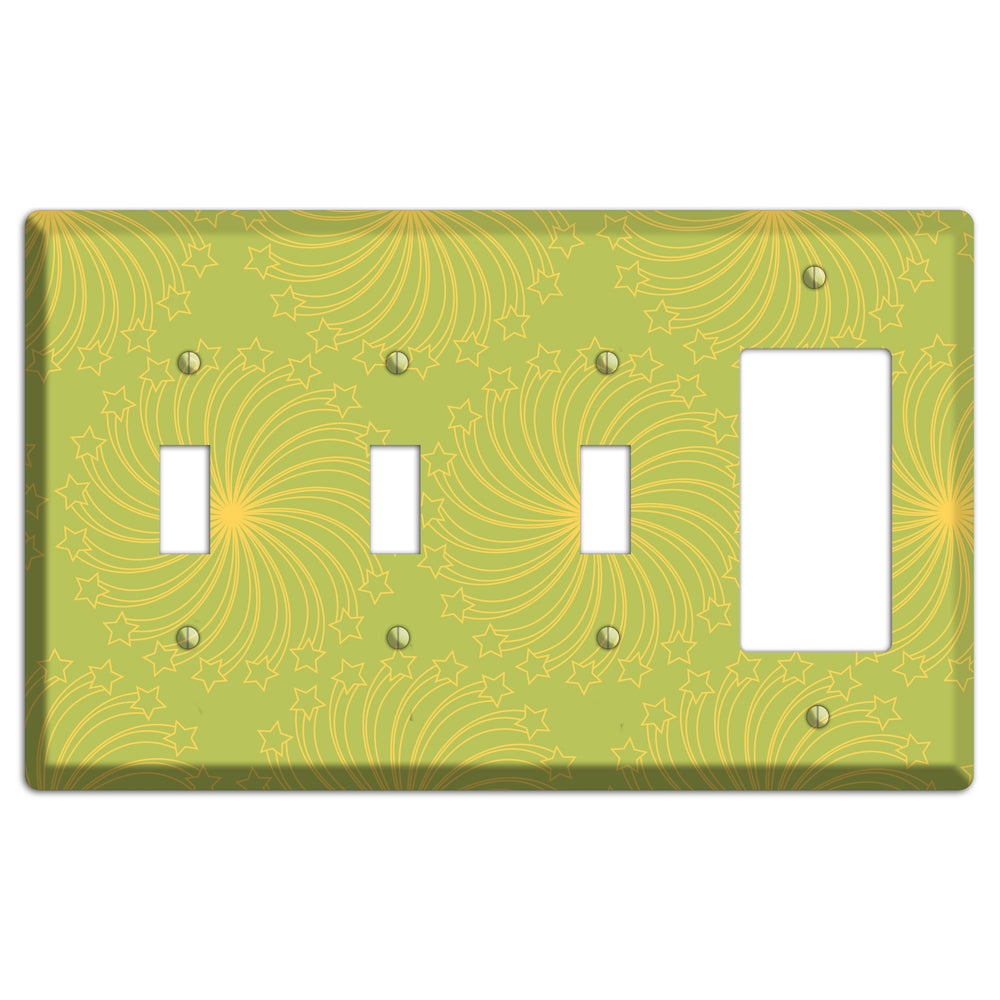 Multi Lime Star Swirl 3 Toggle / Rocker Wallplate