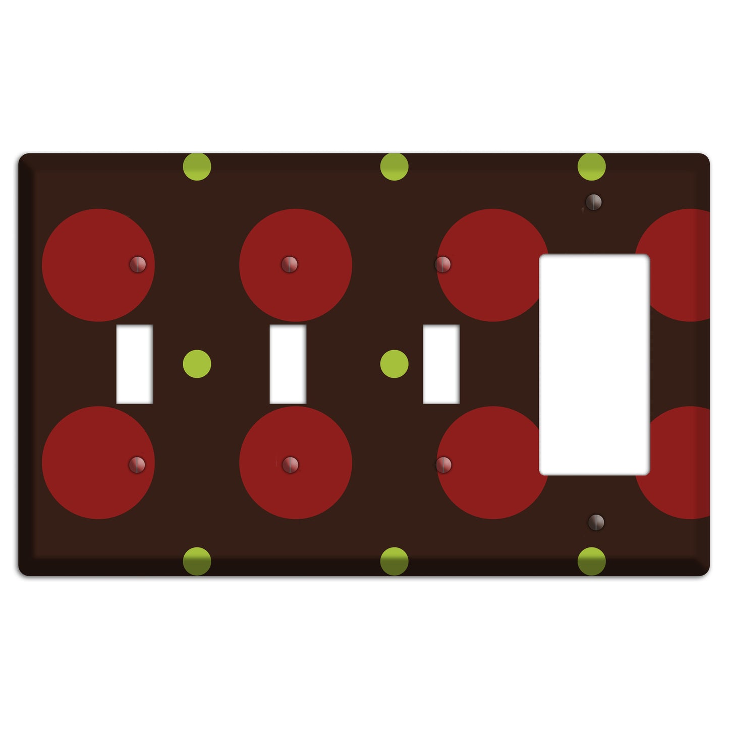 Brown with Red and Green Multi Medium Polka Dots 3 Toggle / Rocker Wallplate