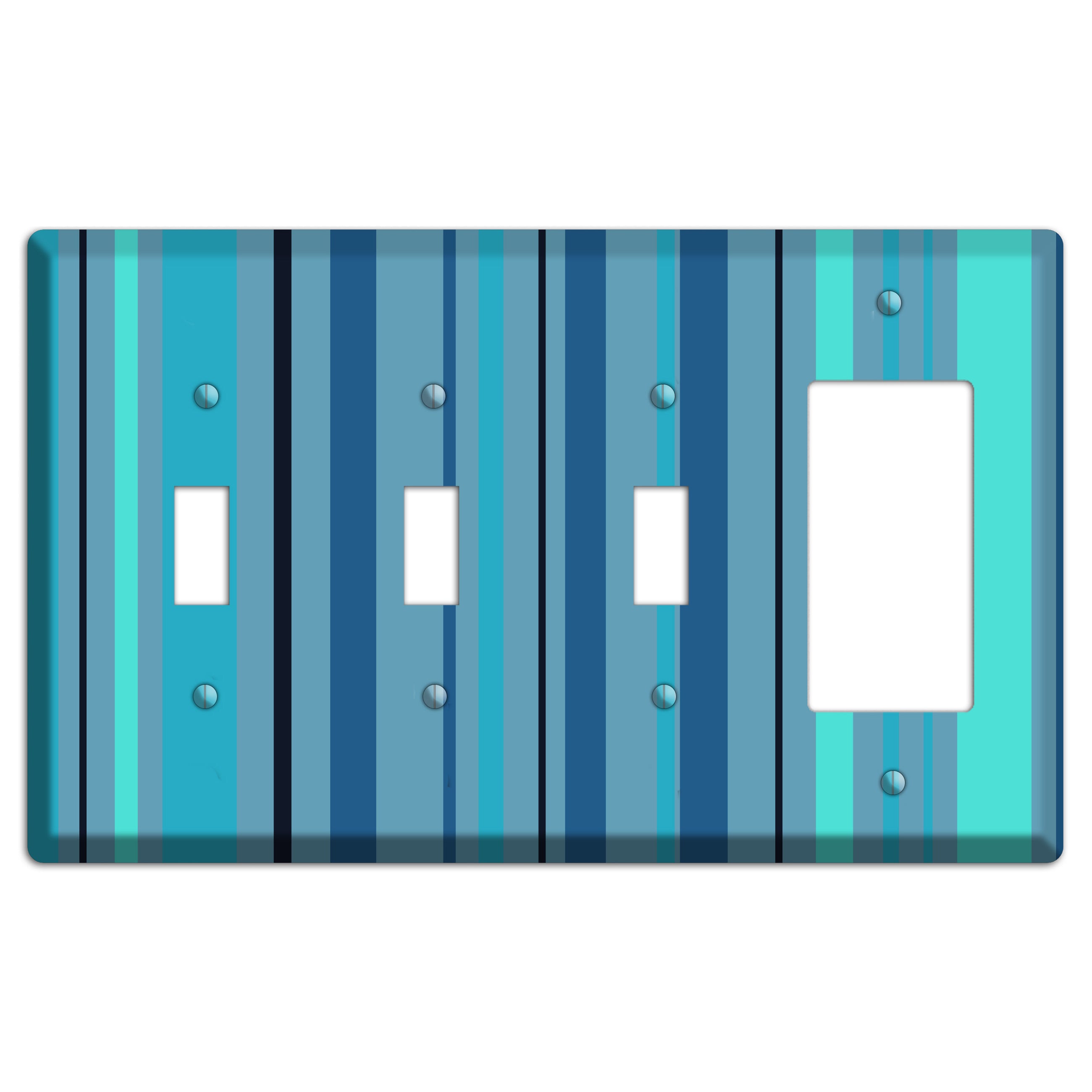 Multi Turquoise Vertical Stripe 3 Toggle / Rocker Wallplate