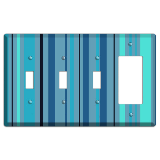 Multi Turquoise Vertical Stripe 3 Toggle / Rocker Wallplate