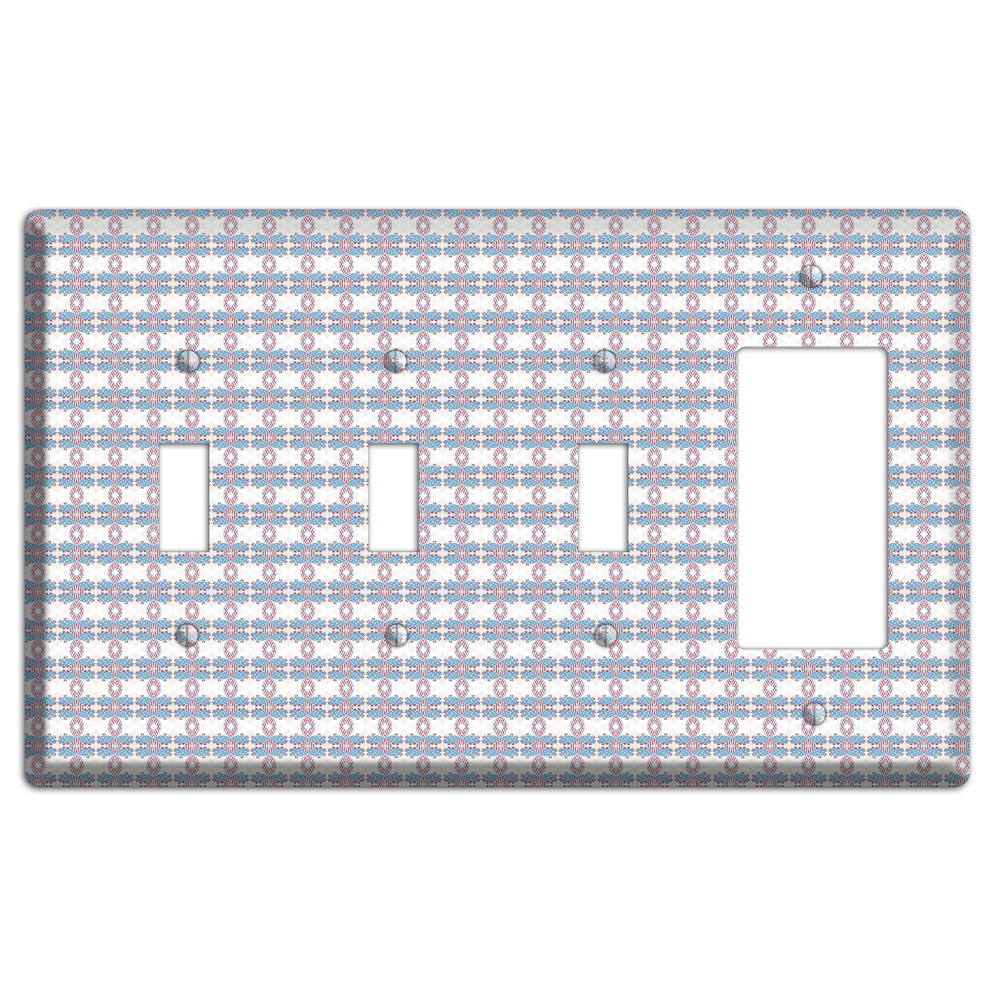 White with Faded Blue and Red Tapestry 3 Toggle / Rocker Wallplate