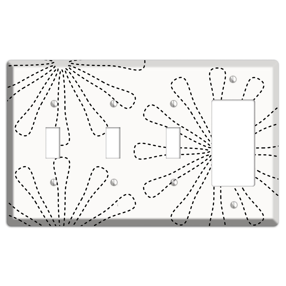 White with Black Retro Stipple Floral Contour 3 Toggle / Rocker Wallplate