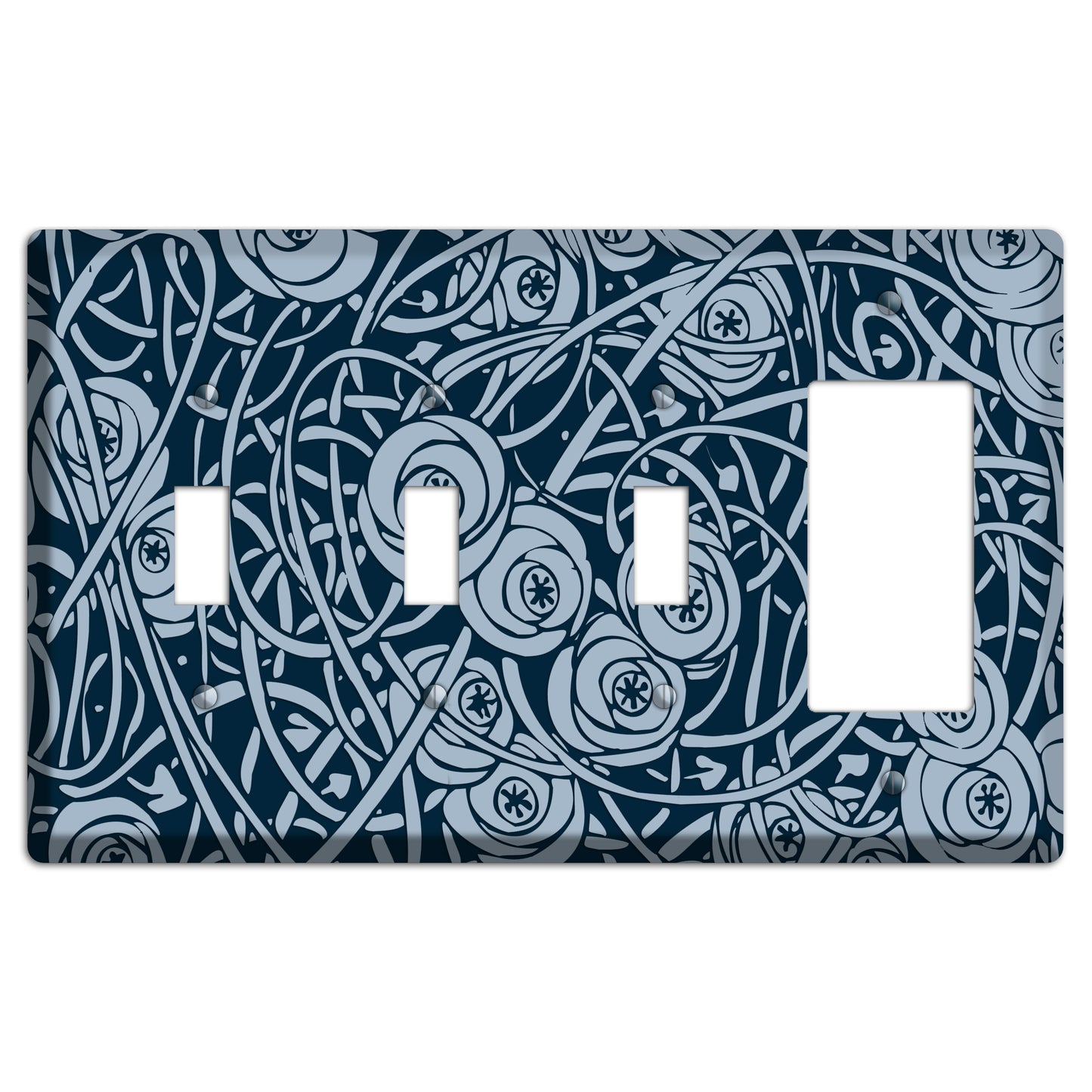 Navy Abstract Floral 3 Toggle / Rocker Wallplate