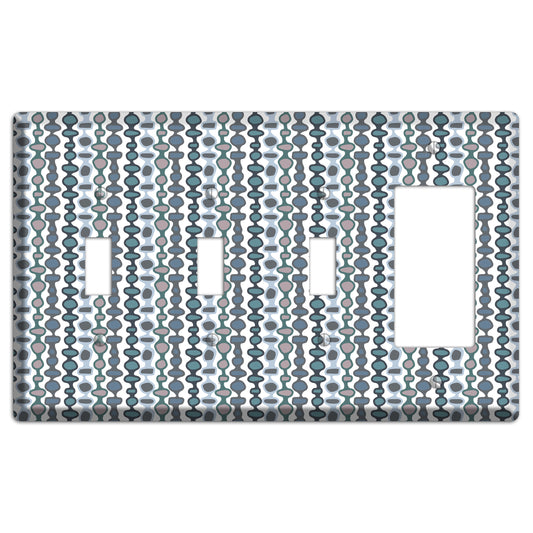 Grey and Multi Blue Bead and Reel 3 Toggle / Rocker Wallplate