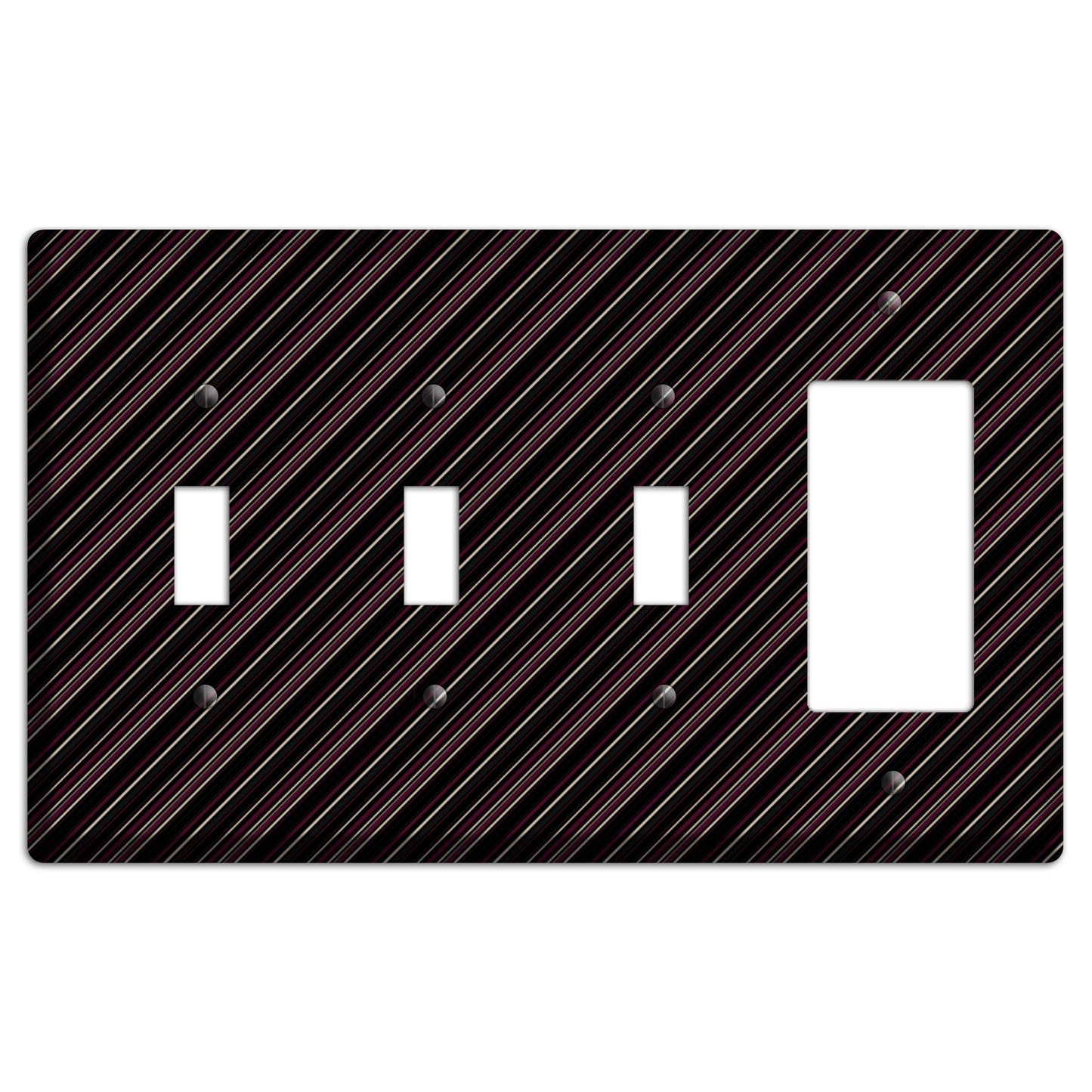 Black with White and Burgundy Angled Pinstripe 3 Toggle / Rocker Wallplate