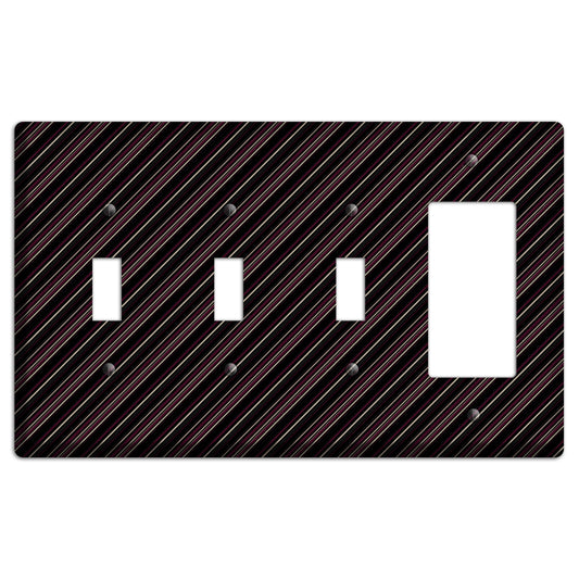 Black with White and Burgundy Angled Pinstripe 3 Toggle / Rocker Wallplate
