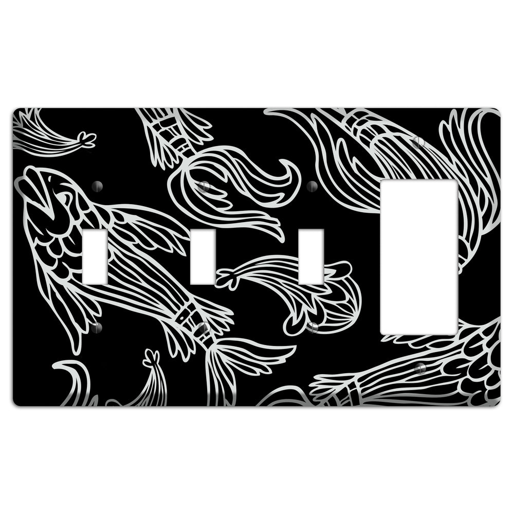 Black and White Koi 3 Toggle / Rocker Wallplate
