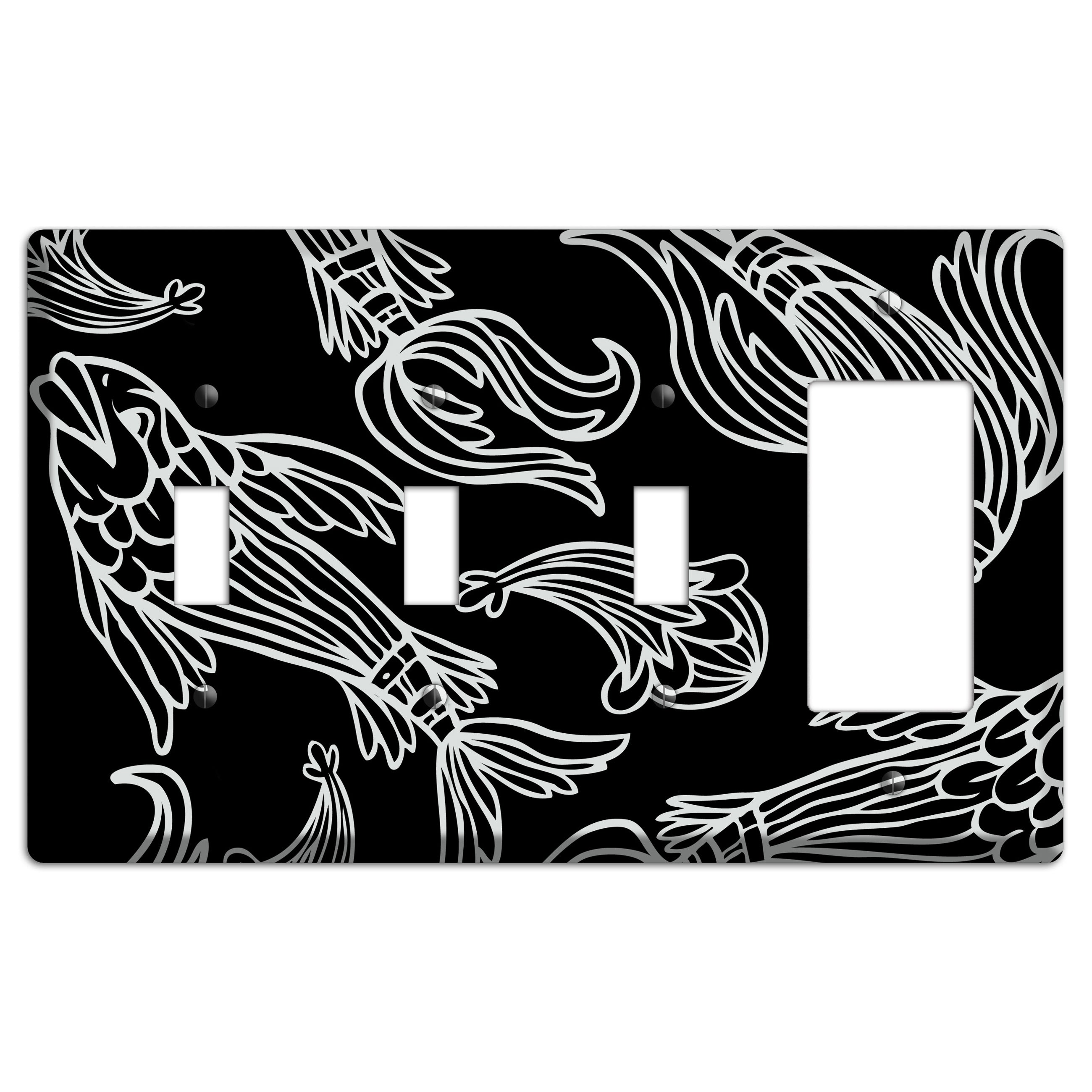 Black and White Koi 3 Toggle / Rocker Wallplate