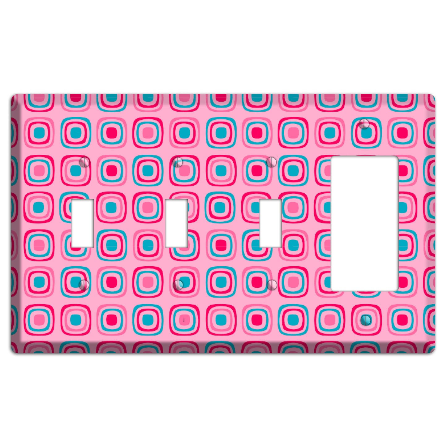 Pink and Blue Rounded Squares 3 Toggle / Rocker Wallplate