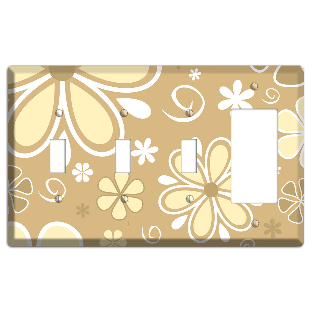 Beige Retro Flowers 3 Toggle / Rocker Wallplate