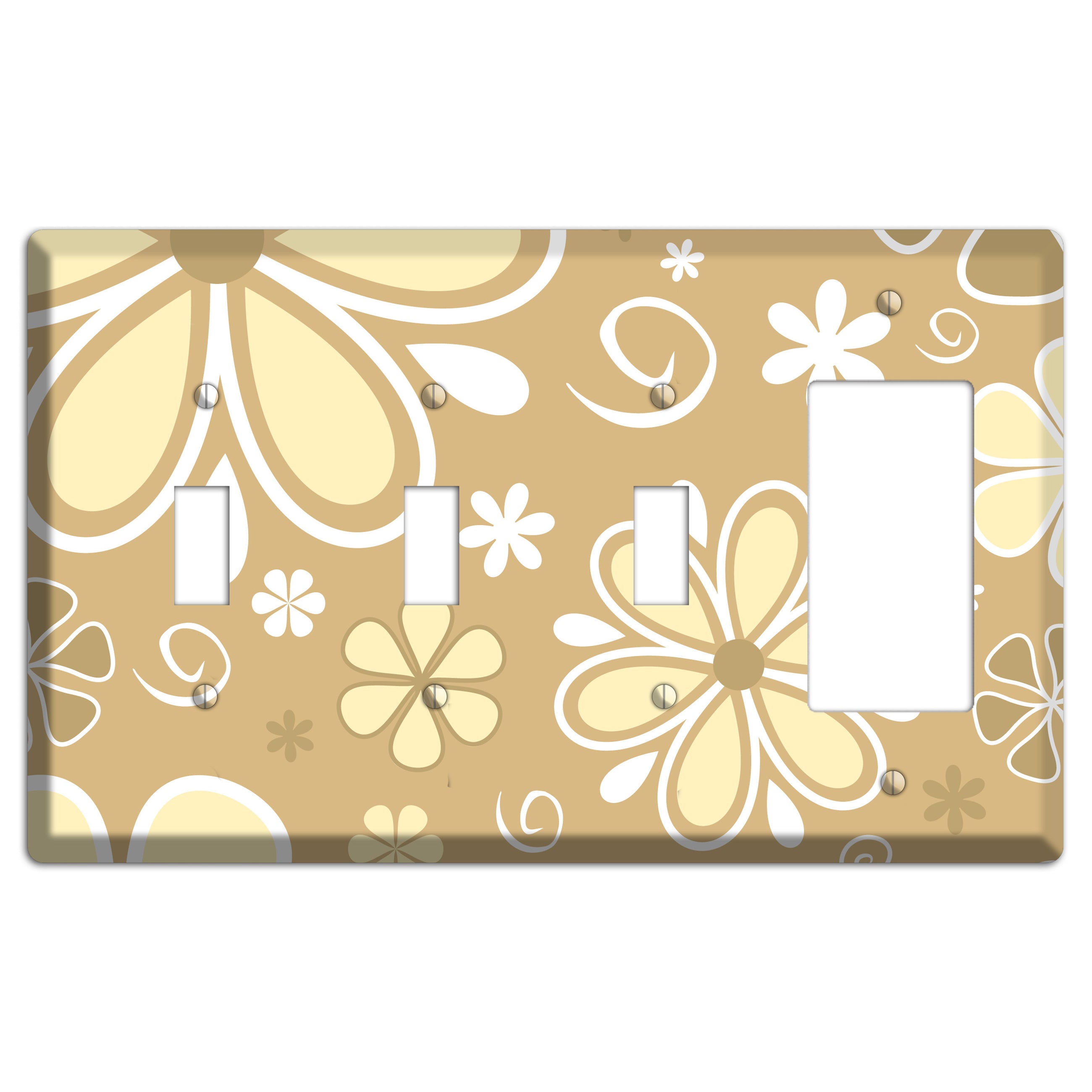 Beige Retro Flowers 3 Toggle / Rocker Wallplate