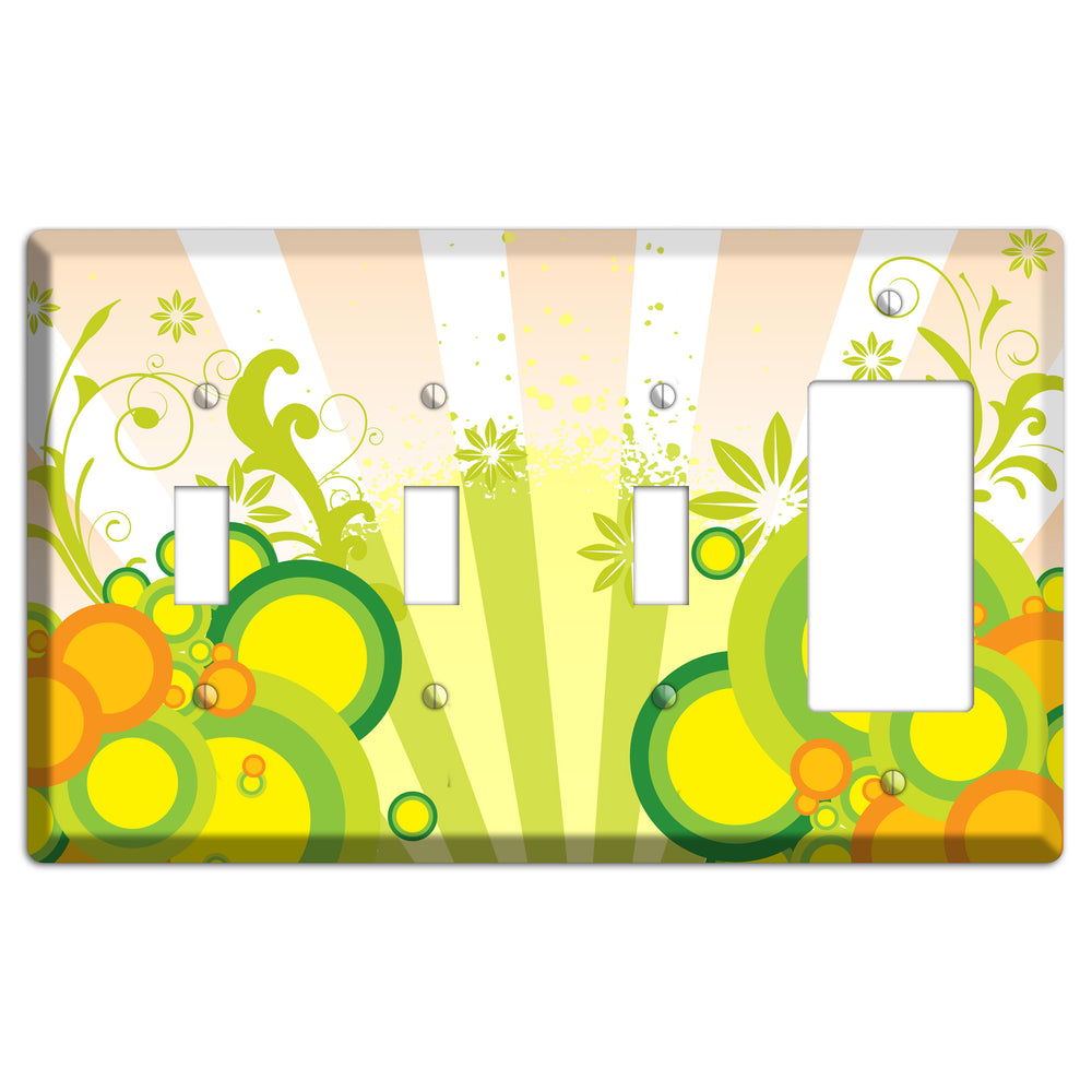 Green Yellow Orange Retro Sprig 3 Toggle / Rocker Wallplate