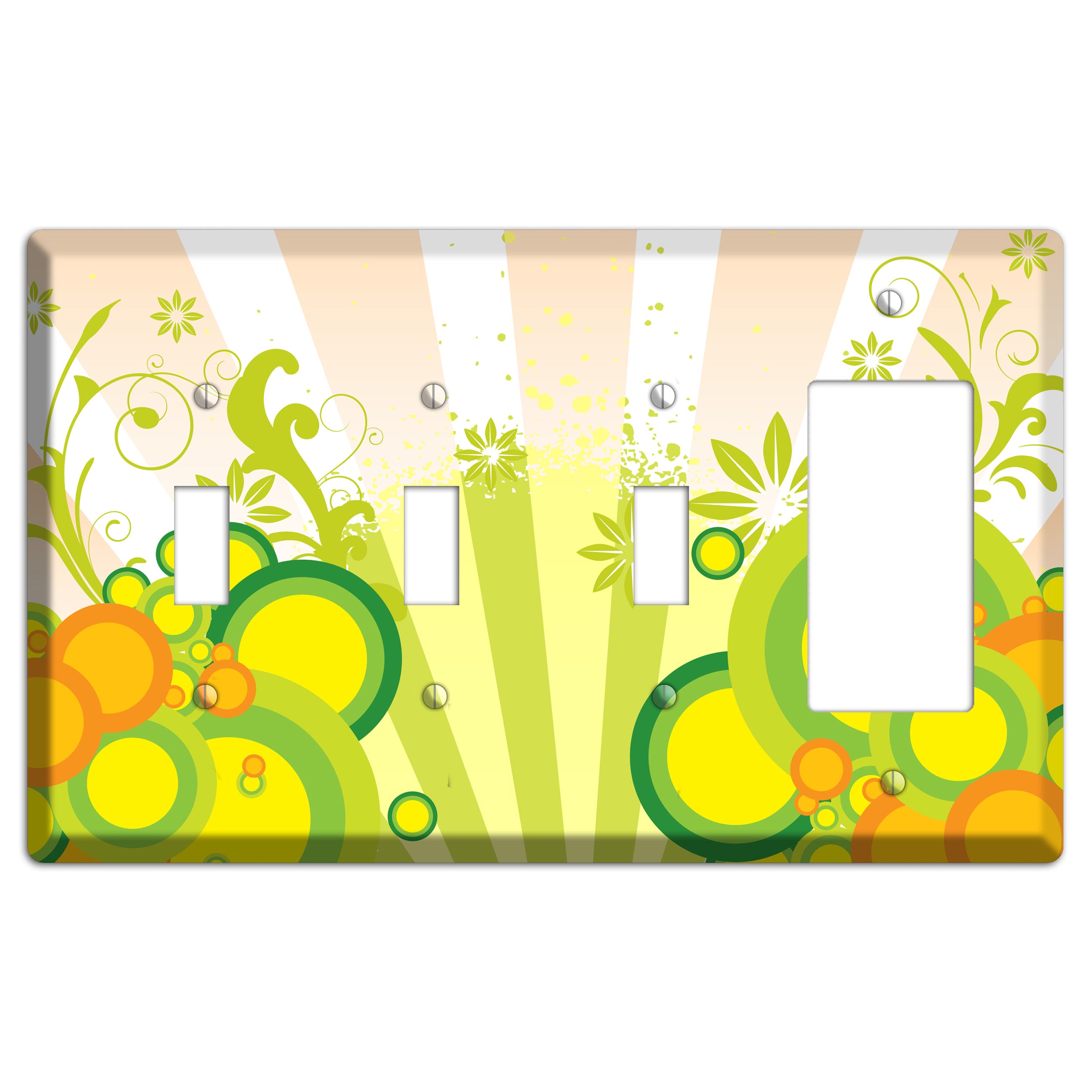 Green Yellow Orange Retro Sprig 3 Toggle / Rocker Wallplate