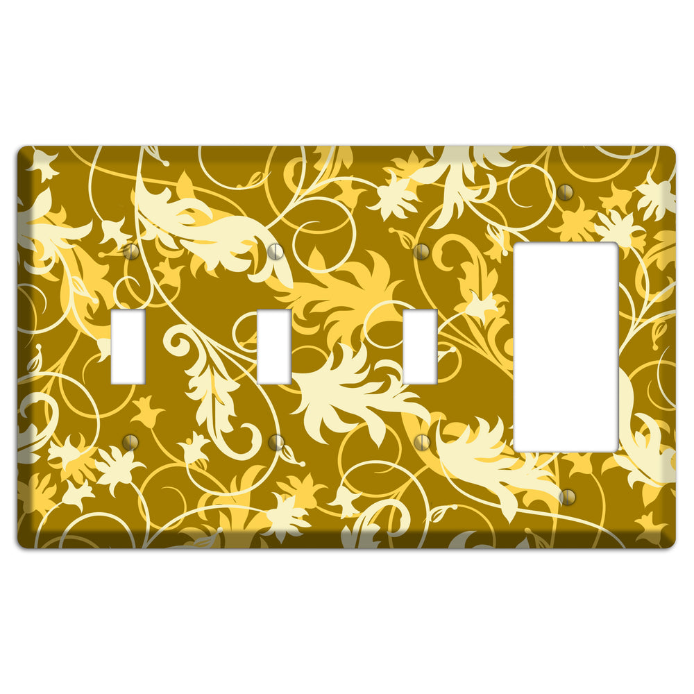 Brown and Tan Victorian Sprig 3 Toggle / Rocker Wallplate