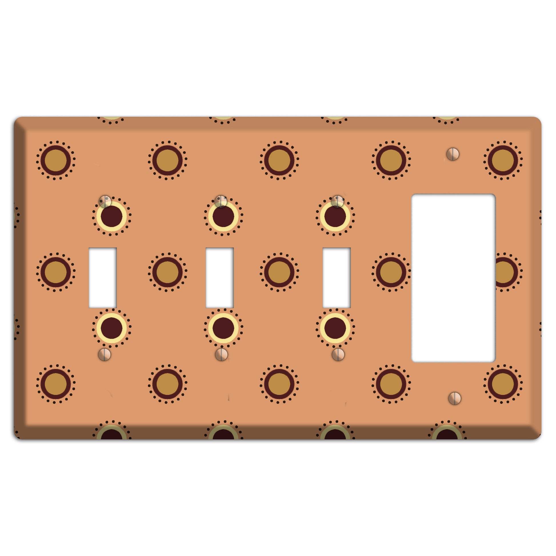 Coral with Multi Brown Suzani Dots 3 Toggle / Rocker Wallplate
