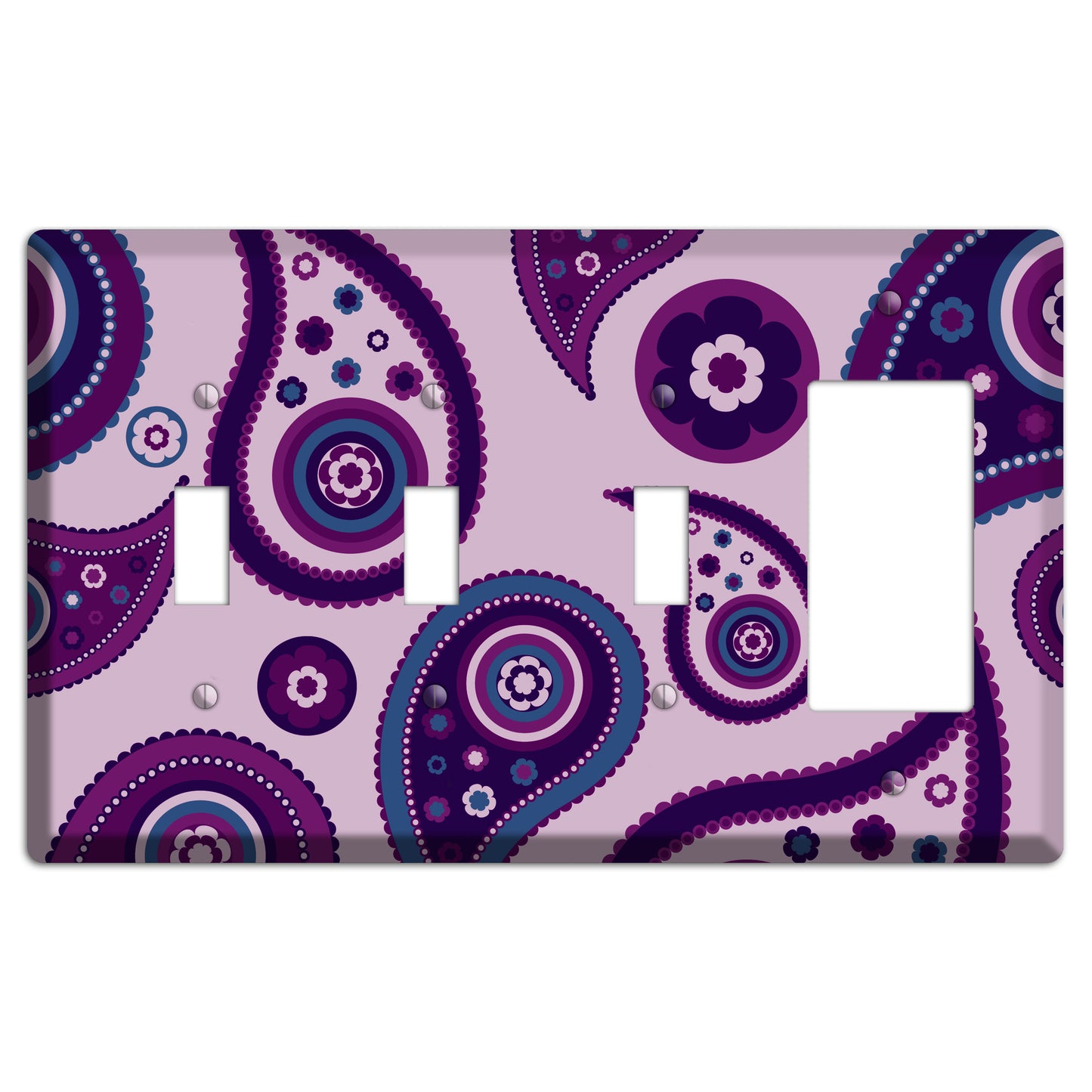 Light Purple Pailsey 3 Toggle / Rocker Wallplate