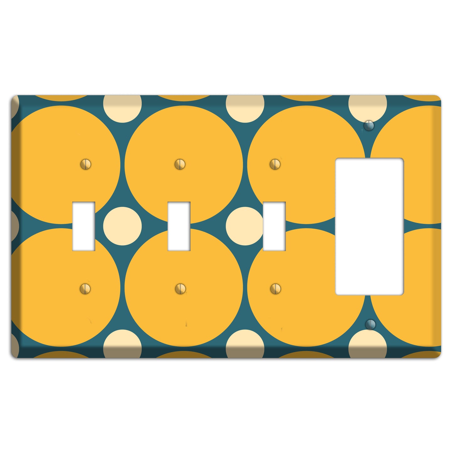 Jade with Mustard and Beige Multi Tiled Large Dots 3 Toggle / Rocker Wallplate