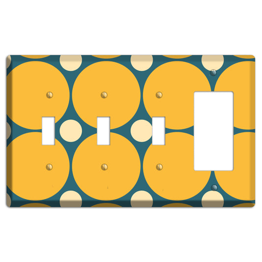 Jade with Mustard and Beige Multi Tiled Large Dots 3 Toggle / Rocker Wallplate
