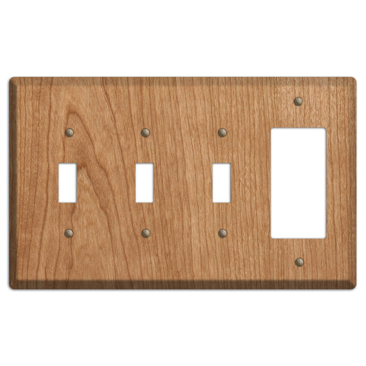 Cherry Wood 3 Toggle / Rocker Outlet Cover Plate