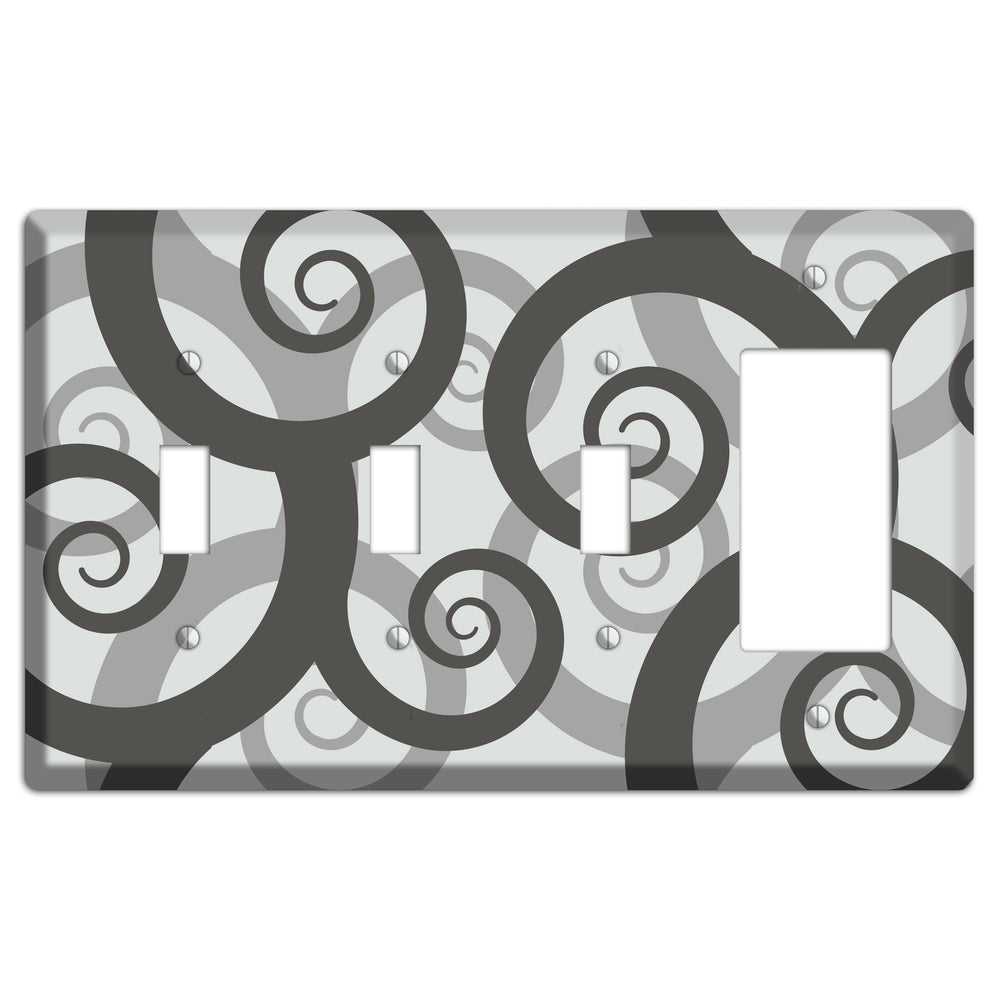 Grey with Black Large Swirl 3 Toggle / Rocker Wallplate