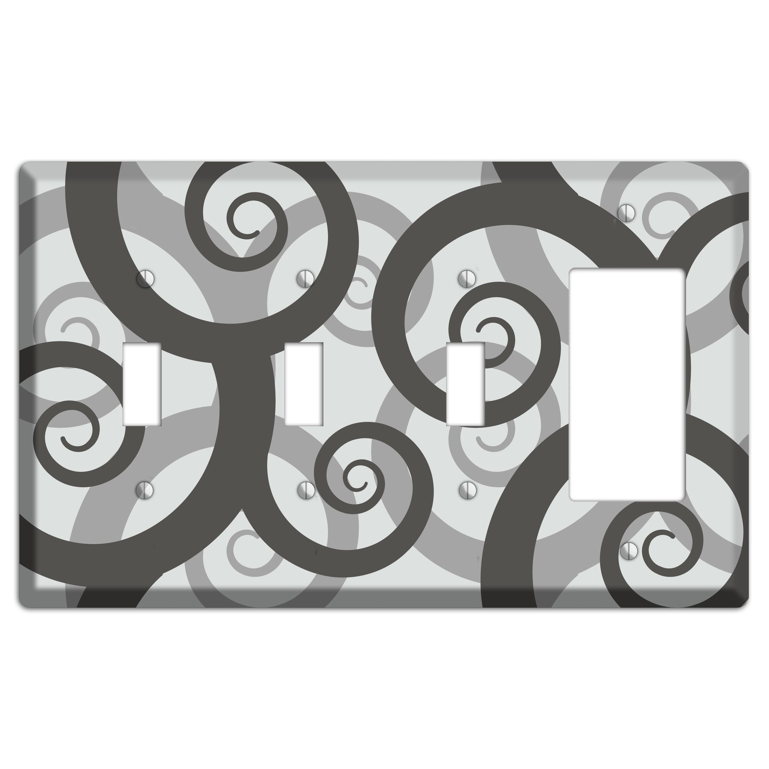 Grey with Black Large Swirl 3 Toggle / Rocker Wallplate