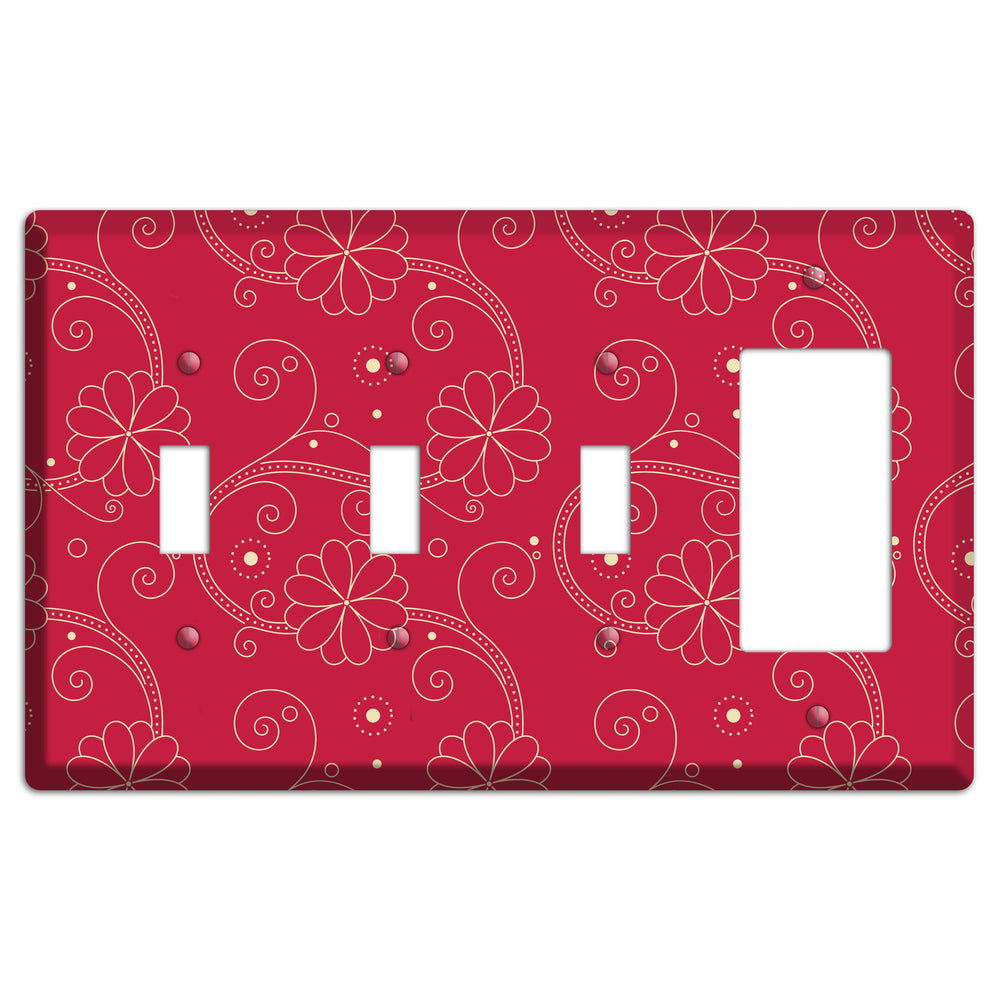 Red Floral Swirl 3 Toggle / Rocker Wallplate