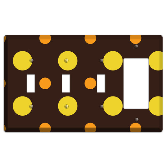 Black with Yellow and Orange Multi Medium Polka Dots 3 Toggle / Rocker Wallplate