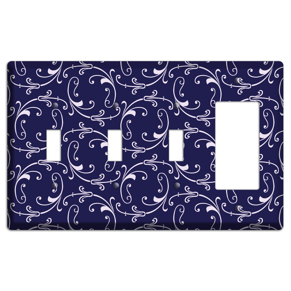 Navy Victorian Sprig 3 Toggle / Rocker Wallplate