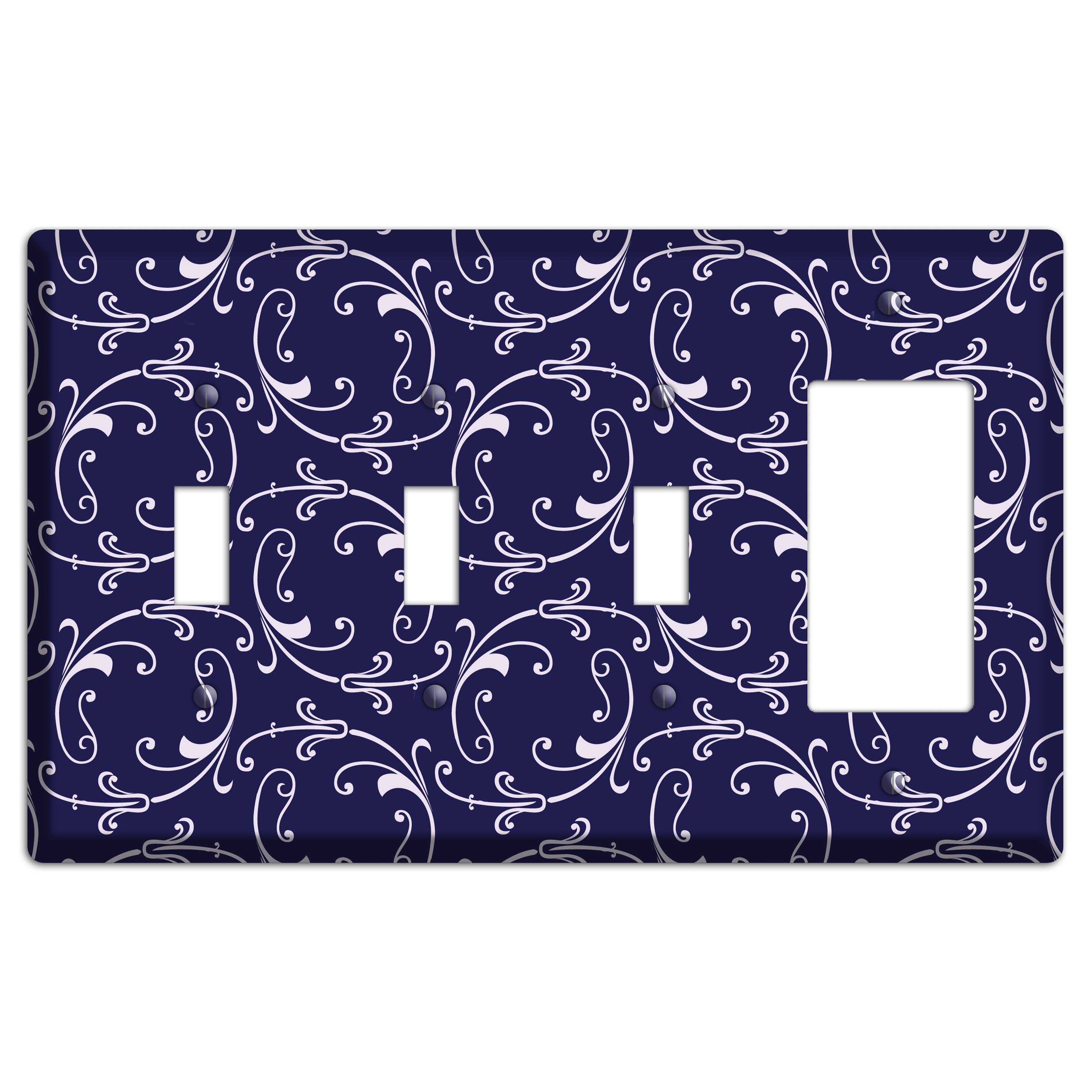 Navy Victorian Sprig 3 Toggle / Rocker Wallplate