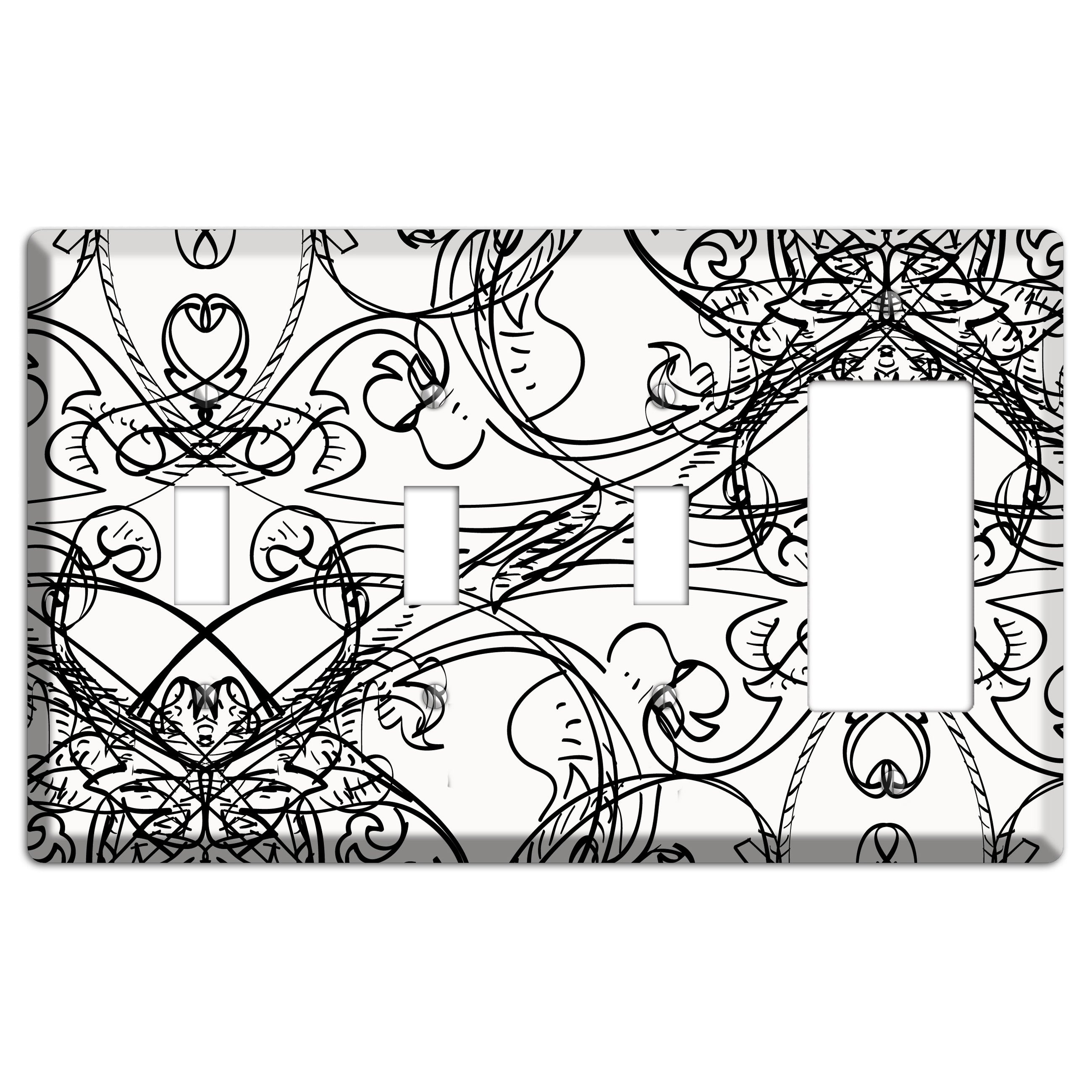 White Deco Sketch 3 Toggle / Rocker Wallplate