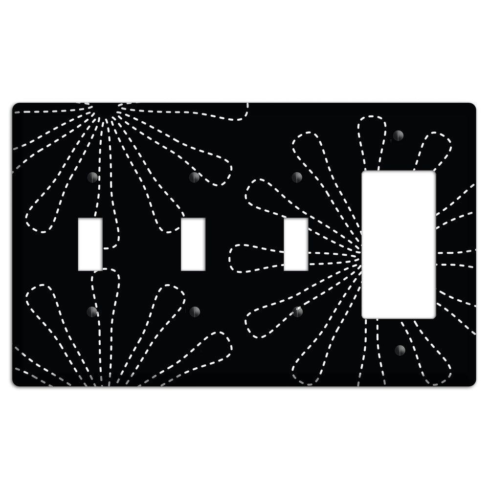 Black with White Retro Stipple Floral Contour 3 Toggle / Rocker Wallplate