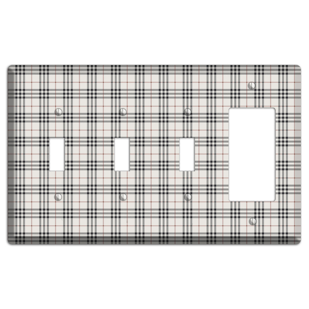 White and Black Plaid 3 Toggle / Rocker Wallplate