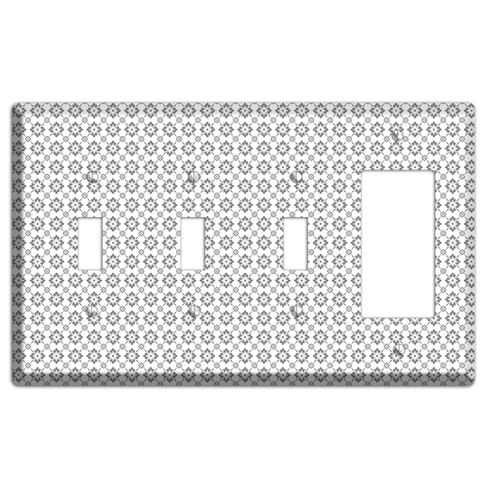 White with Grey Foulard 3 Toggle / Rocker Wallplate