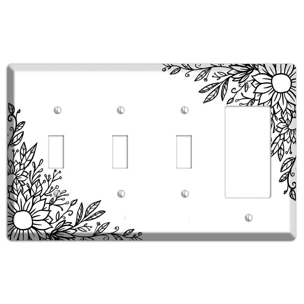 Hand-Drawn Floral 6 3 Toggle / Rocker Wallplate
