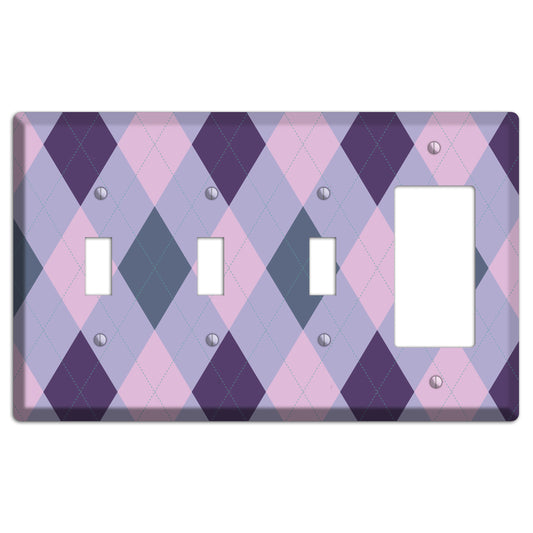 Lilac Argyle 3 Toggle / Rocker Wallplate