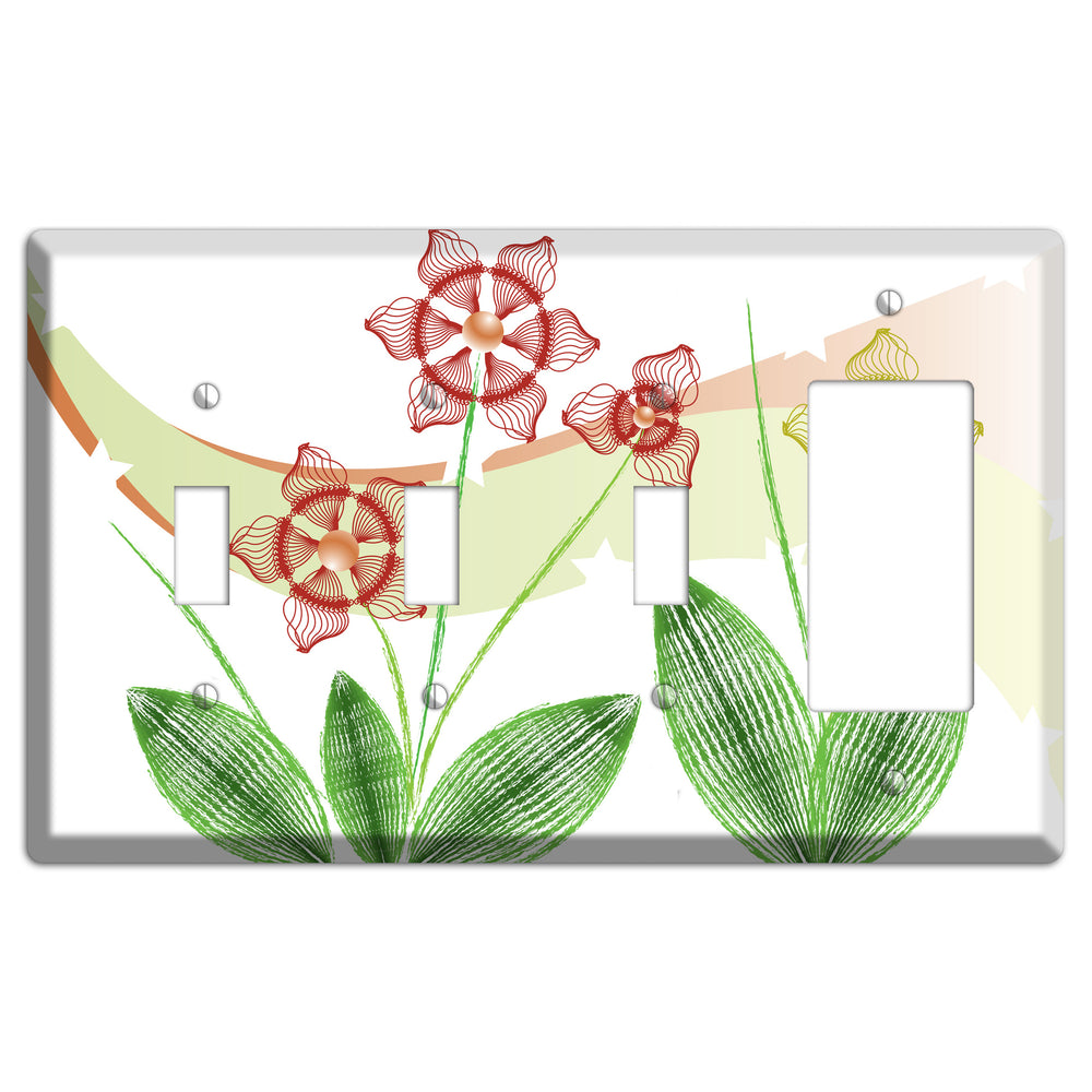 Green Abstract Flowers 3 Toggle / Rocker Wallplate