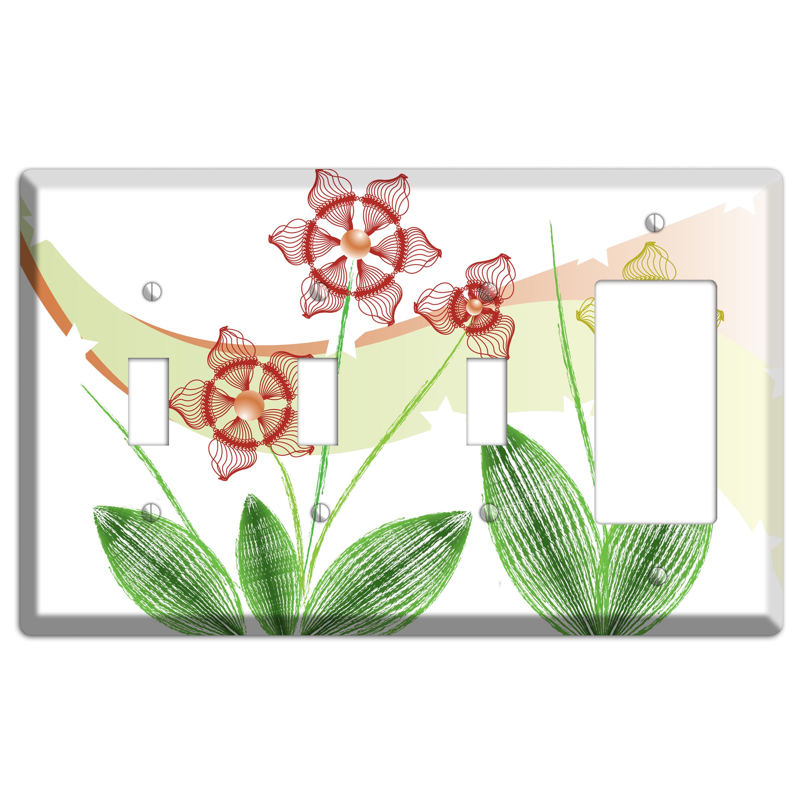 Green Abstract Flowers 3 Toggle / Rocker Wallplate
