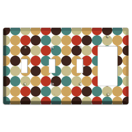 Brown Jade Beige Maroon Tiled Dots 3 Toggle / Rocker Wallplate