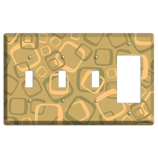 Multi Olive Random Retro Squares 3 Toggle / Rocker Wallplate