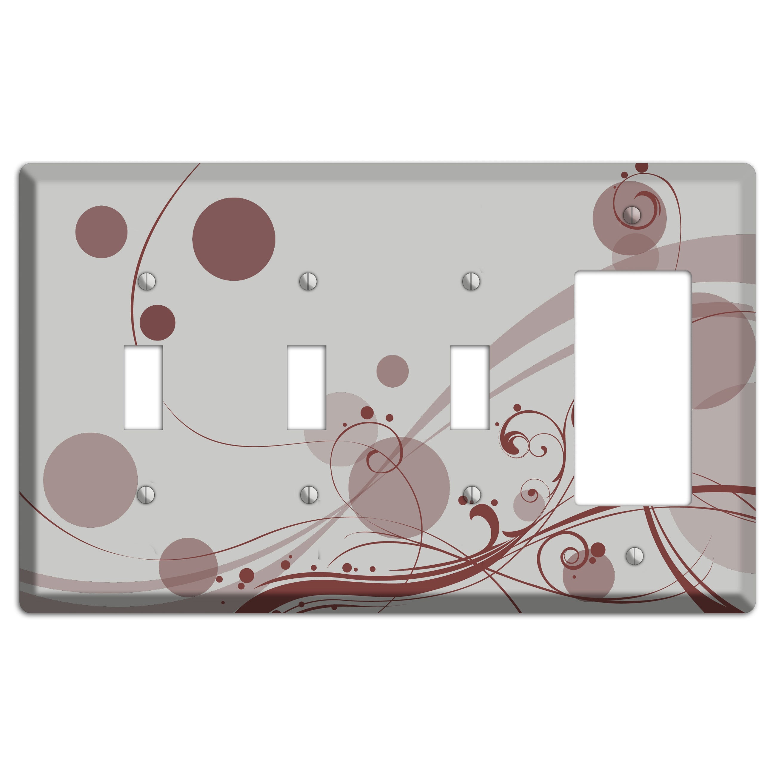 Grey with Maroon Dots and Swirls 3 Toggle / Rocker Wallplate